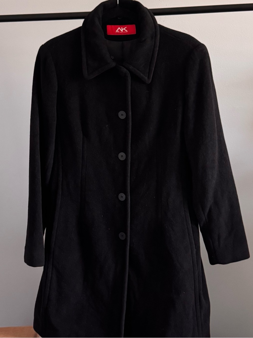 Anne Klein Sport Black Single-Breasted Wool-Blend Coat